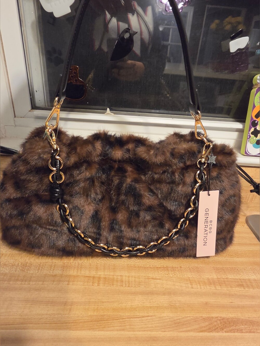 BCBG NWT Leopard Furry Pouchette/Clutch BEAUTIFUL & SOFT